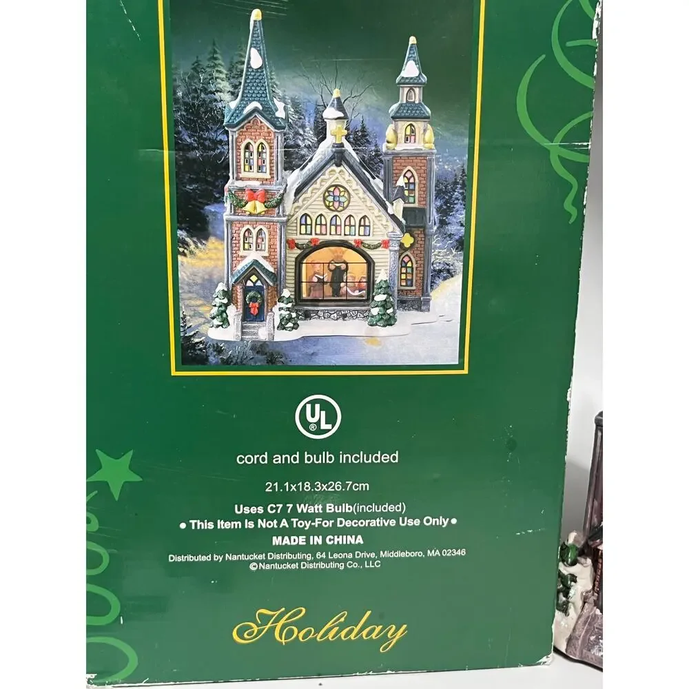 Holiday‎ Lighted Porcelain House Church Singing Choir Original Box Pre-owned